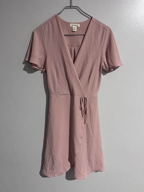 Monteau Dresses & Skirts - Monteau Dress Womens S Pink Wrap Short V-Neck Flutter Sleeve Tie Belted
